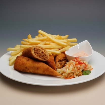 Picture of Bolognese Pancake Roll with French Fries