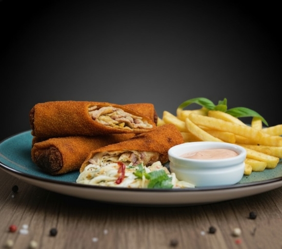 Picture of Ham and Cheese Pancake Roll with French Fries